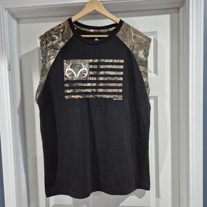 Realtree Camo Shirt Mens 2XL Black Sleeveless T-Shirt Muscle Tank American Flag